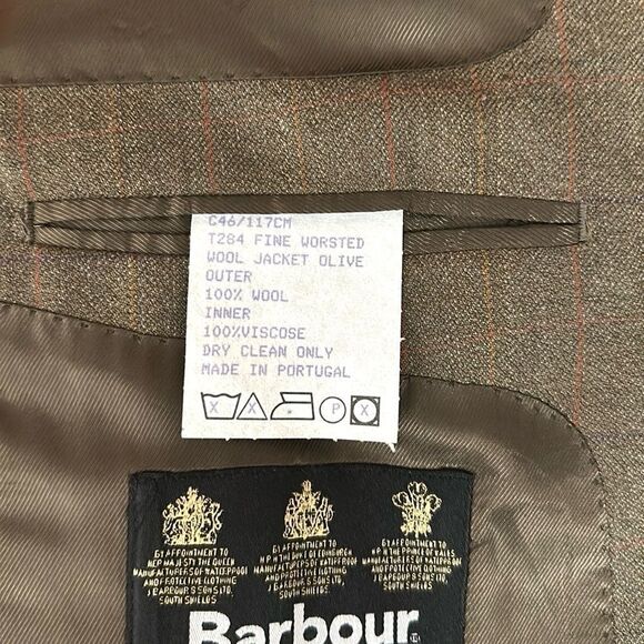 Vintage BARBOUR Wool Suit Jacket Sport Coat Blazer Olive Green Plaid size US 44L - Picture 14 of 16